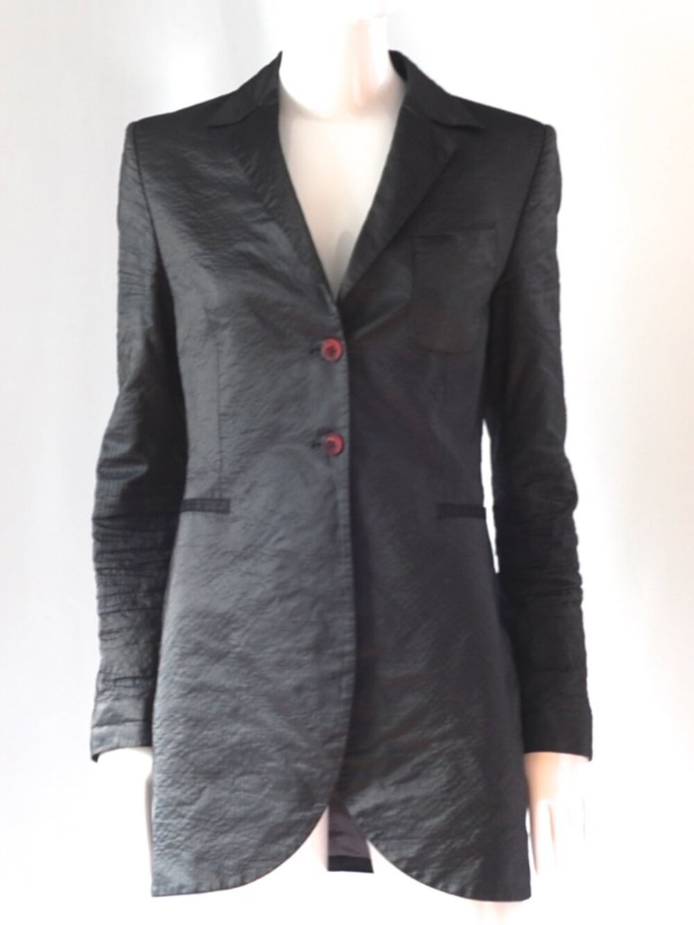 Gigli Jeans Long Grey Crinkle Blazer With Metallic Pin-Striping - Italy